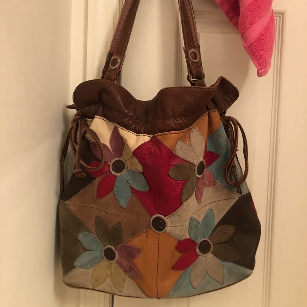 Lucky Brand Floral Patchwork Suede/Leather handbag